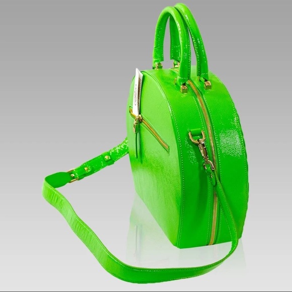 Valentino Orlandi Designer Lime Green Women's Box Hat Leather Tote Purse Handbag - Picture 4 of 11